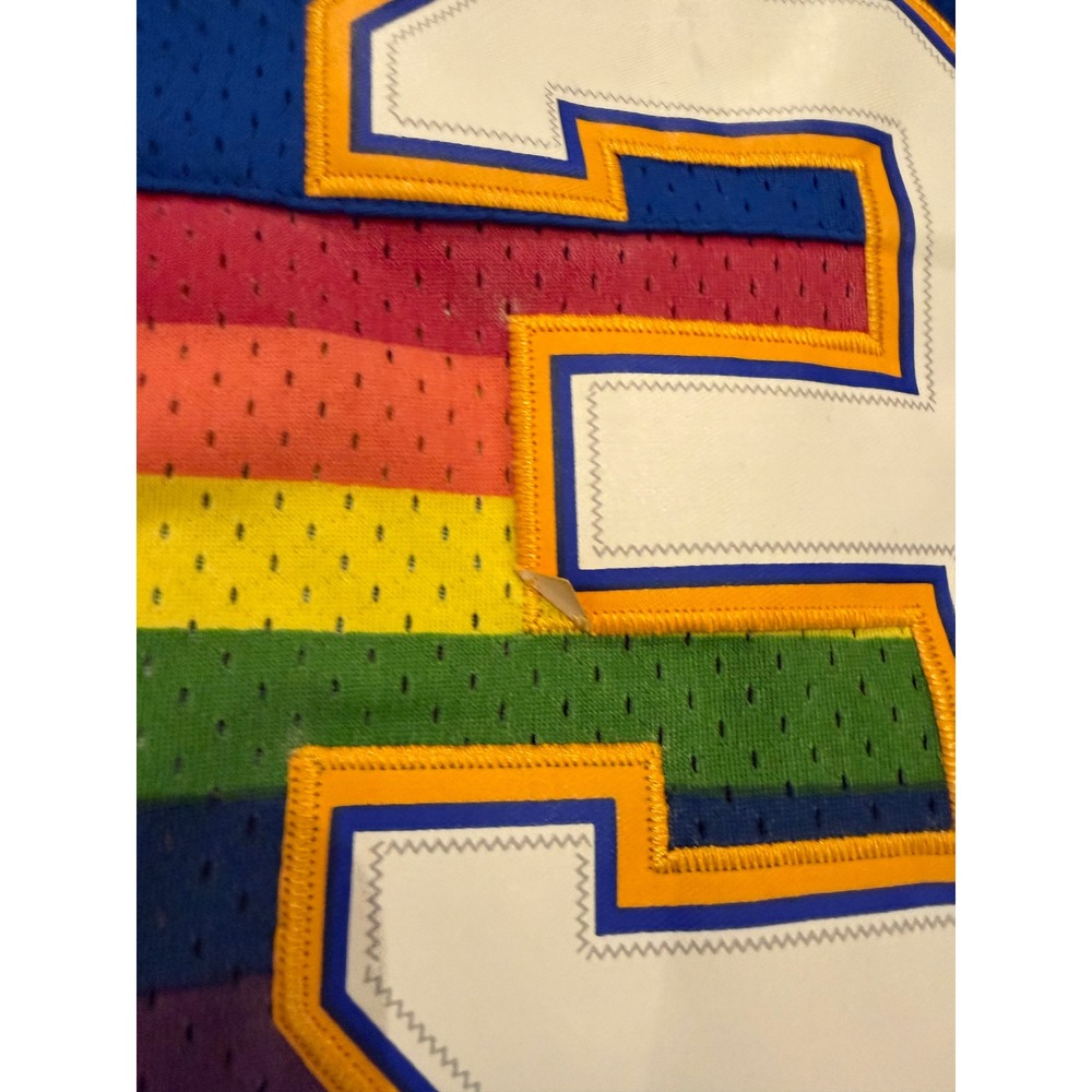Adidas Basketball Jersey Mens L Blue Denver Nuggets Allen Iverson Rainbow Retro - Picture 5 of 5